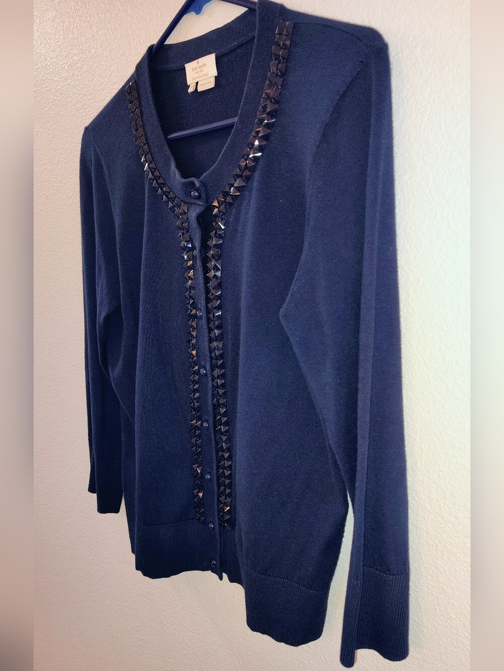 Kate Spade New York Navy Blue Studded Cardigan Button-up Sweater Size Medium - Picture 3 of 11